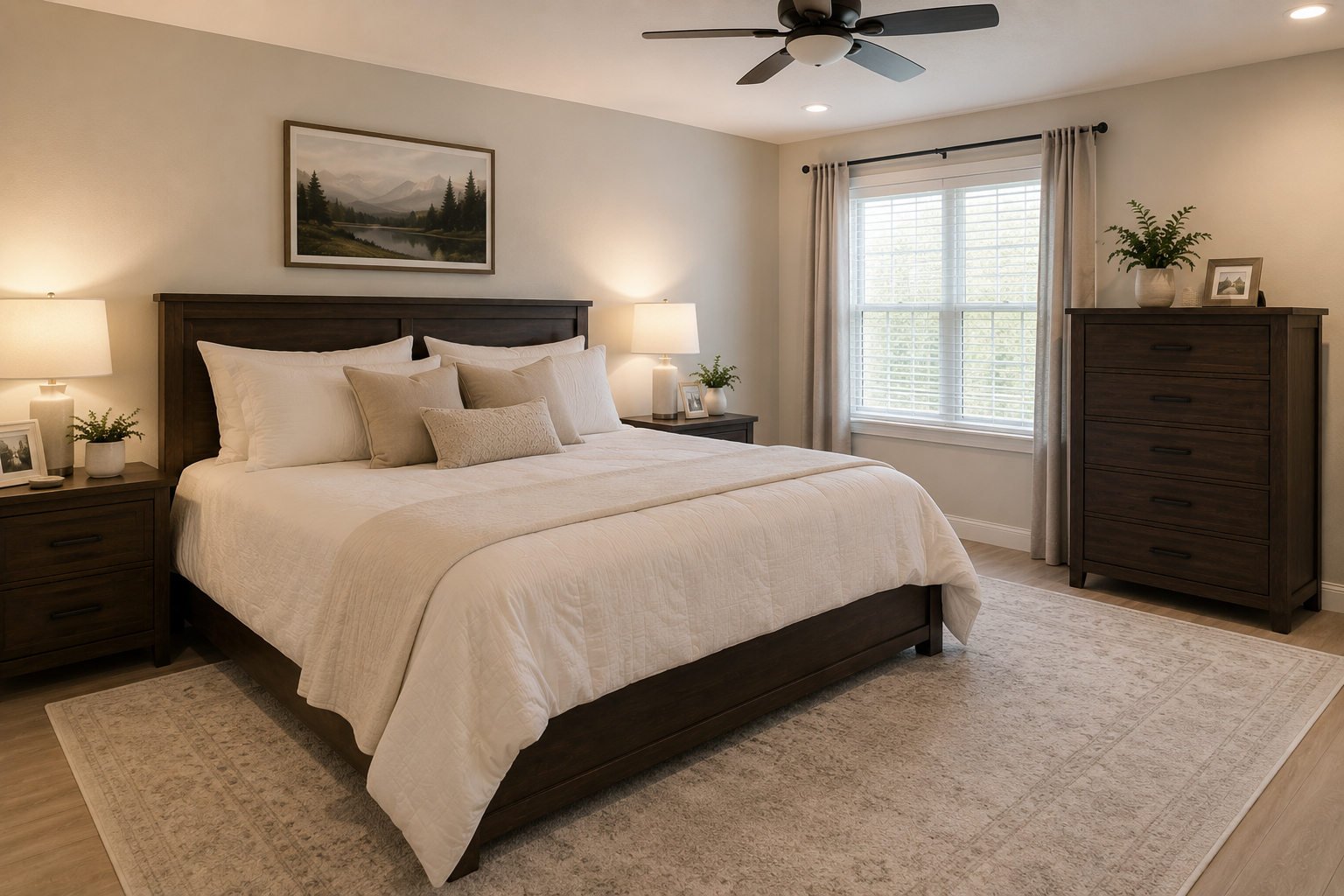 Serene master bedroom with crisp linens